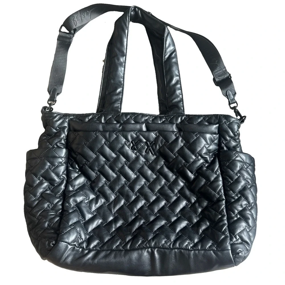 Betsey Johnson Xojaney Black Quilted Large Tote Weekender With Side Pockets